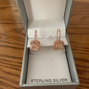 14k Rose Gold Over Silver Simulated Morganite Fish Hook Earrings